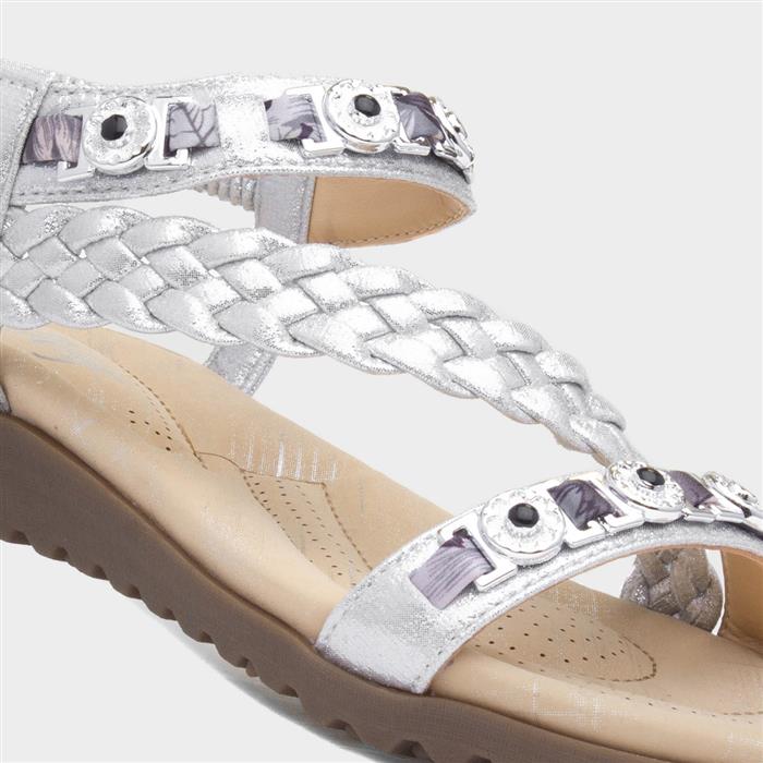 Womens Silver Gem Plaited Slip On Sandal