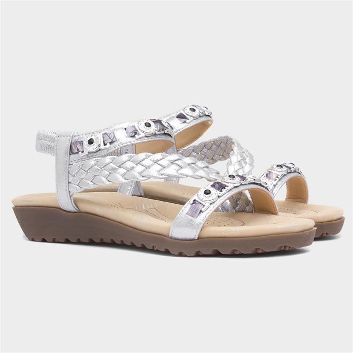Womens Silver Gem Plaited Slip On Sandal
