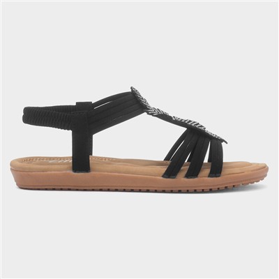 Womens Black Diamante Feather Sandal
