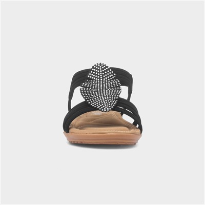 Womens Black Diamante Feather Sandal