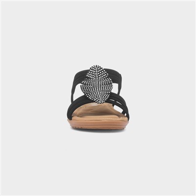 Womens Black Diamante Feather Sandal