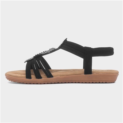 Womens Black Diamante Feather Sandal