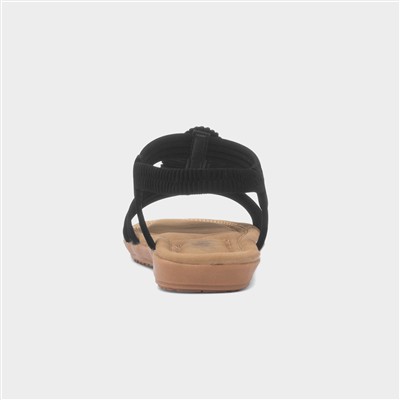 Womens Black Diamante Feather Sandal