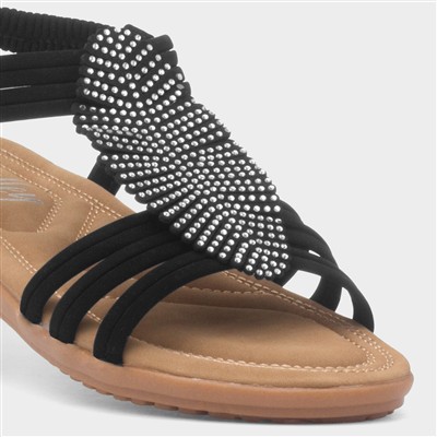 Womens Black Diamante Feather Sandal