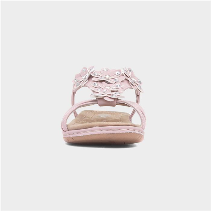 Womens Pink Floral T-Bar Slip On Sandal