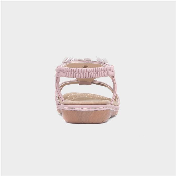 Womens Pink Floral T-Bar Slip On Sandal