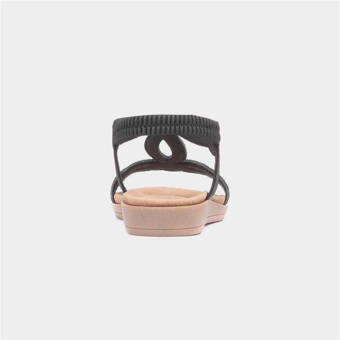 Womens Black Diamante Slip On T-Bar Sandal
