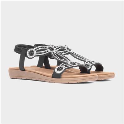 Womens Black Diamante T-Bar Sandal