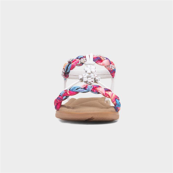 Womens White Ribbon Twist Diamante Sandal