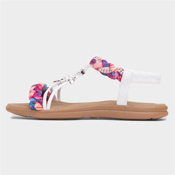 Womens White Ribbon Twist Diamante Sandal