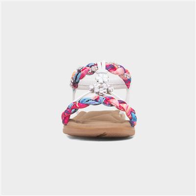 Womens White Ribbon Twist Sandal