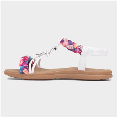 Womens White Ribbon Twist Sandal