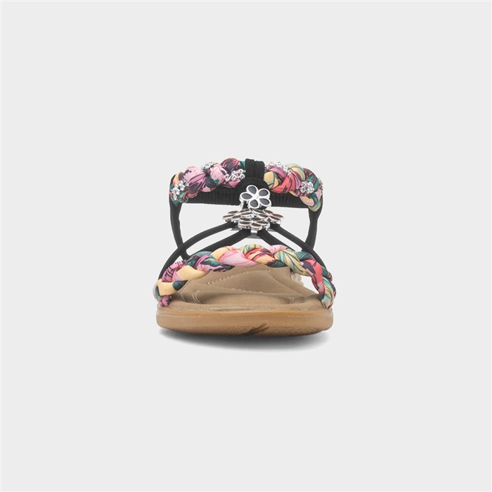 Womens Black Ribbon Twist Diamante Sandals