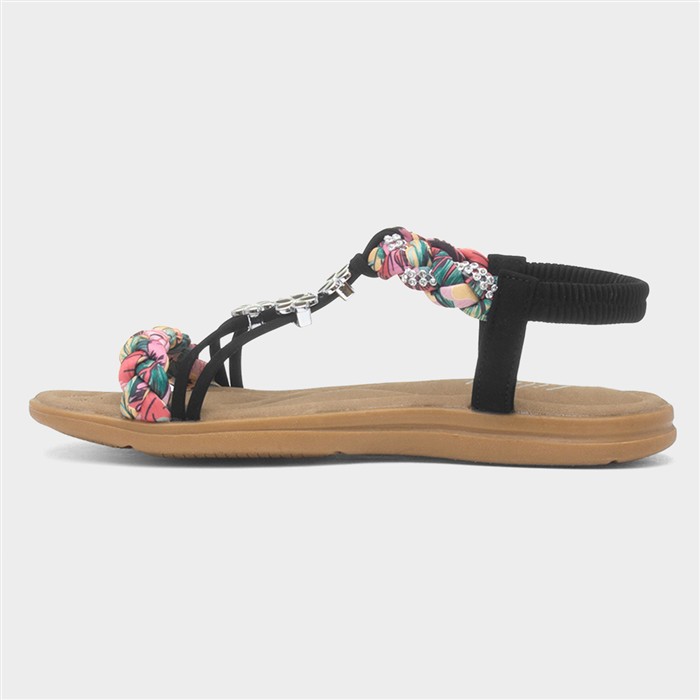Womens Black Ribbon Twist Diamante Sandals