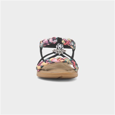 Womens Black Ribbon Twist Diamante Sandals