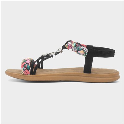 Womens Black Ribbon Twist Diamante Sandals