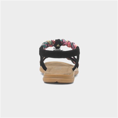 Womens Black Ribbon Twist Diamante Sandals