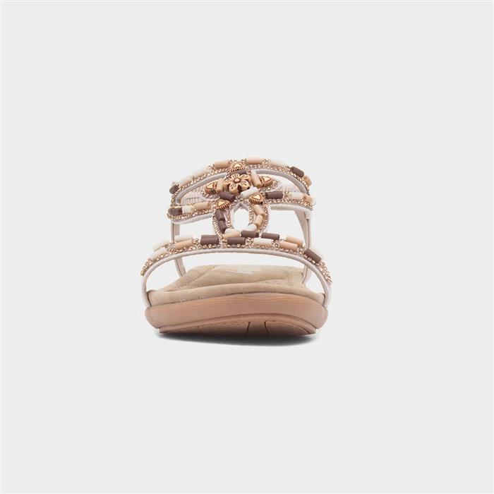 Womens Beige Beaded Strappy Slip On Sandal