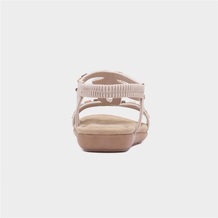 Womens Beige Beaded Strappy Slip On Sandal