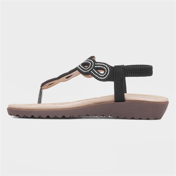 Womens Black Toe Post Diamante Sandal