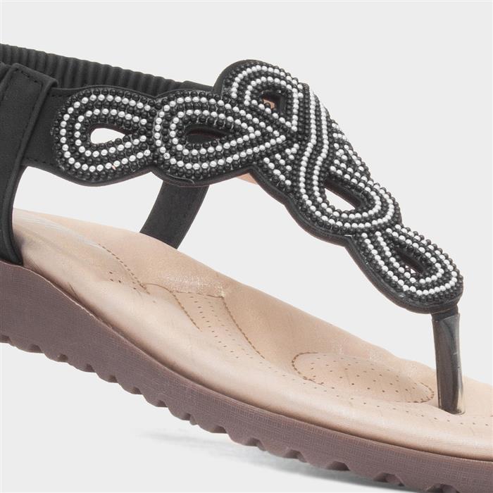 Womens Black Toe Post Diamante Sandal