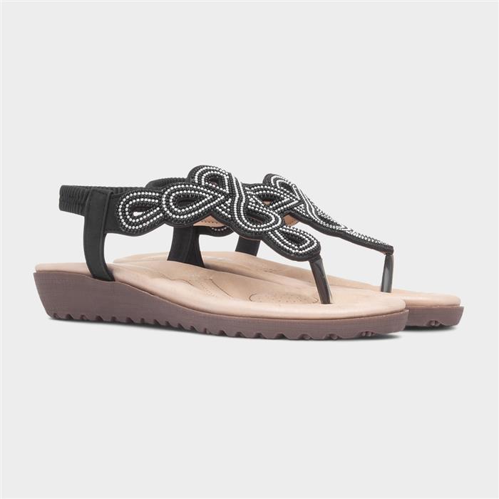 Womens Black Toe Post Diamante Sandal