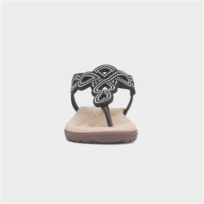 Womens Black Toe Post Diamante Sandal
