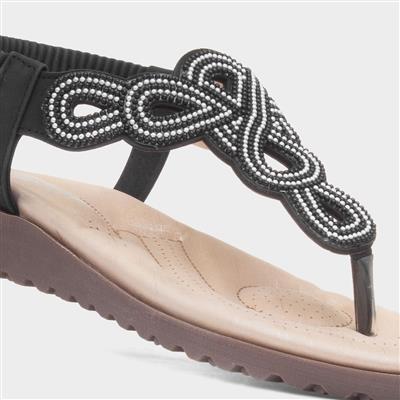 Womens Black Toe Post Diamante Sandal