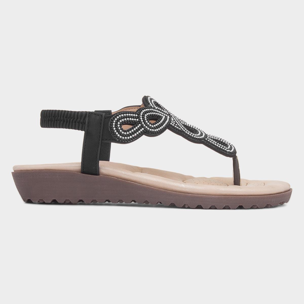 Womens Black Toe Post Diamante Sandal