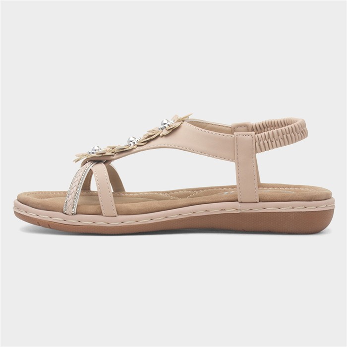 Womens Cream Diamante & Flowers Sandals