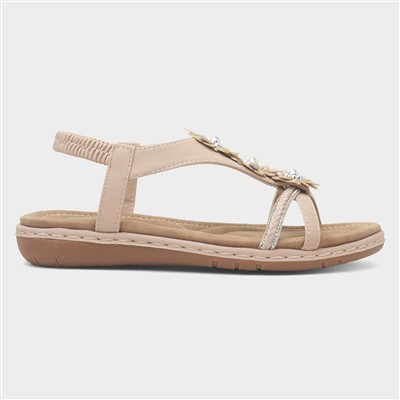 Womens Cream Diamante & Flowers Sandals