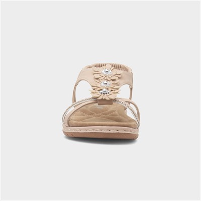 Womens Cream Diamante & Flowers Sandals