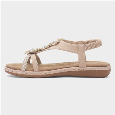 Womens Cream Diamante & Flowers Sandals