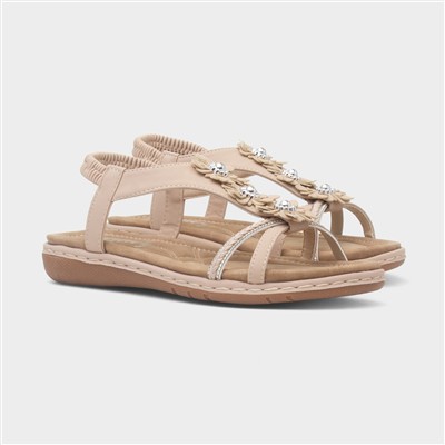 Womens Cream Diamante & Flowers Sandals