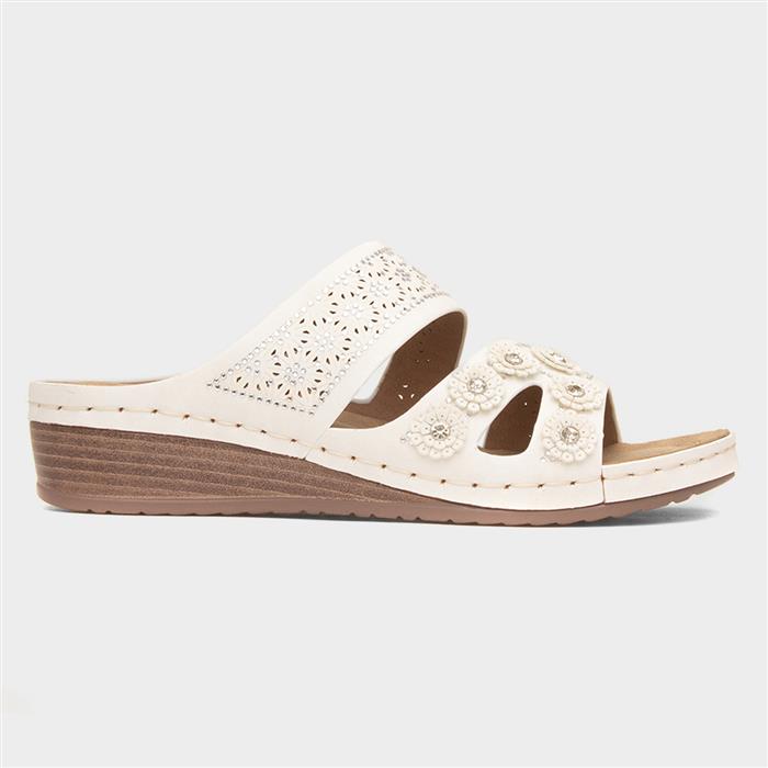 Womens White Diamante Wedge Mule Sandal