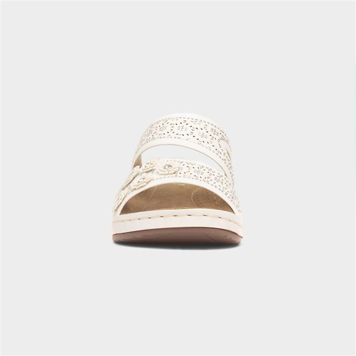 Womens White Diamante Wedge Mule Sandal
