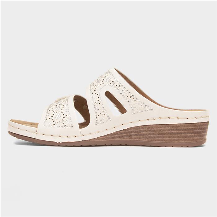 Womens White Diamante Wedge Mule Sandal