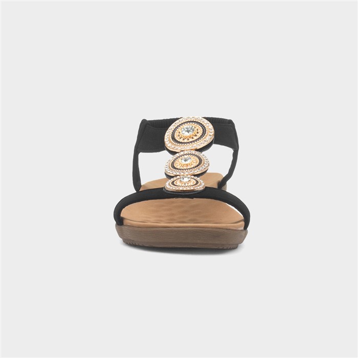 Womens Black & Gold Diamante Slip On Sandal
