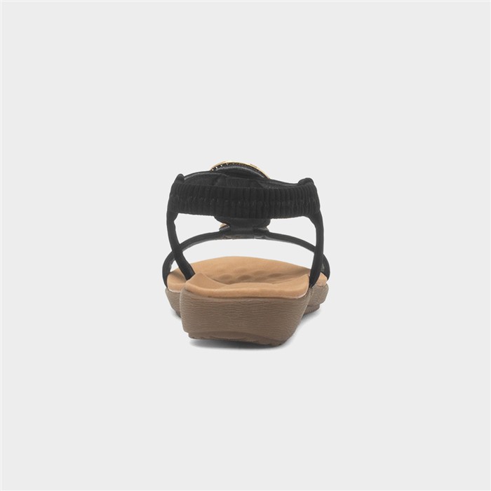Womens Black & Gold Diamante Slip On Sandal