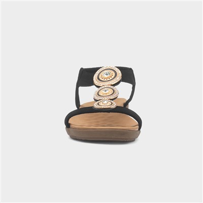 Womens Black & Gold Diamante Slip On Sandal