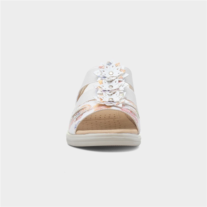 Womens White Wedge Flower Slip On Sandal