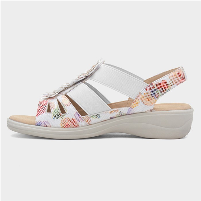 Womens White Wedge Flower Slip On Sandal