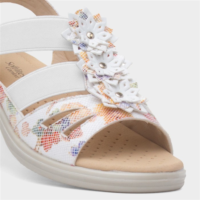 Womens White Wedge Flower Slip On Sandal