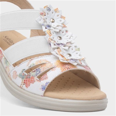 Womens White Wedge Flower Slip On Sandal