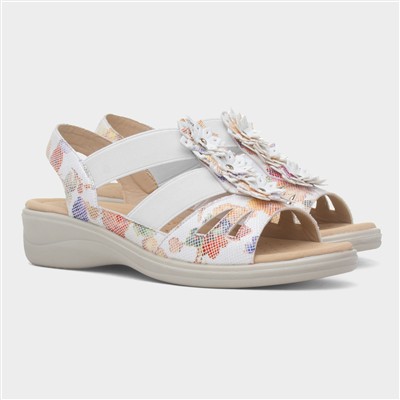 Womens White Wedge Flower Slip On Sandal