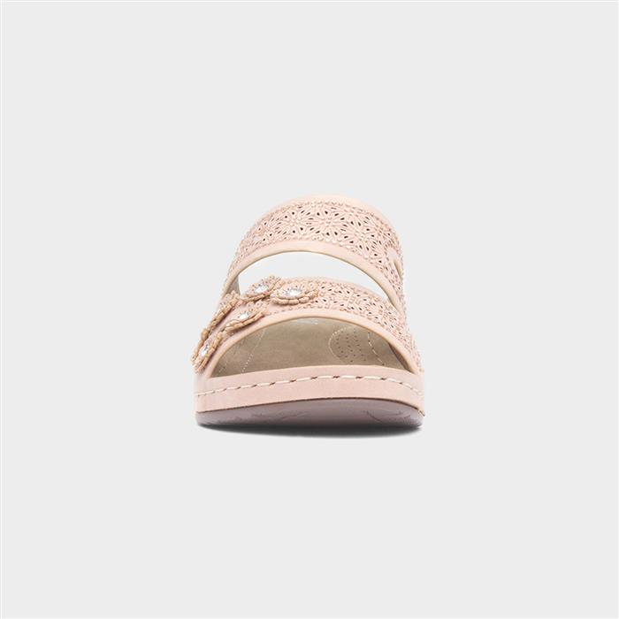 Womens Nude Diamante Wedge Mule Sandal