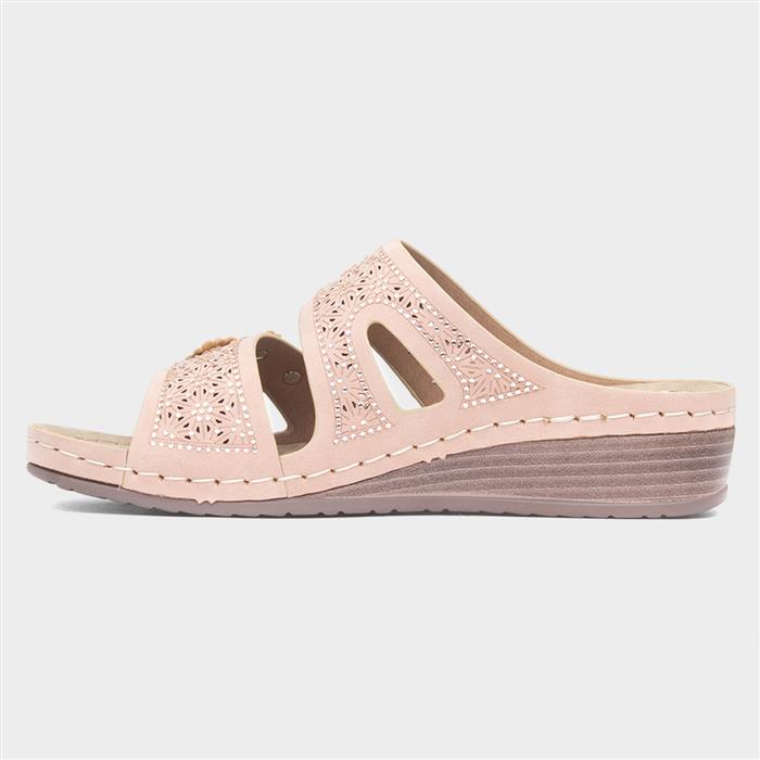 Womens Nude Diamante Wedge Mule Sandal
