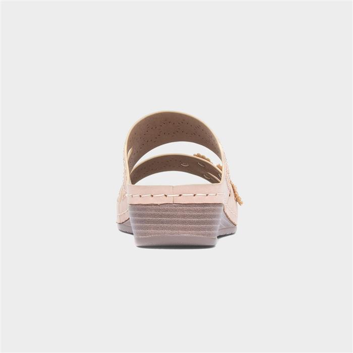 Womens Nude Diamante Wedge Mule Sandal