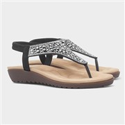 Lilley Womens Black Diamante Toe Post Sandal (Click For Details)