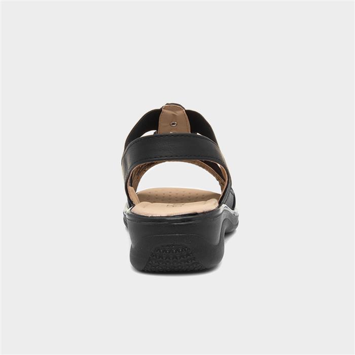 Womens Black Wedge Flower Slip On Sandal